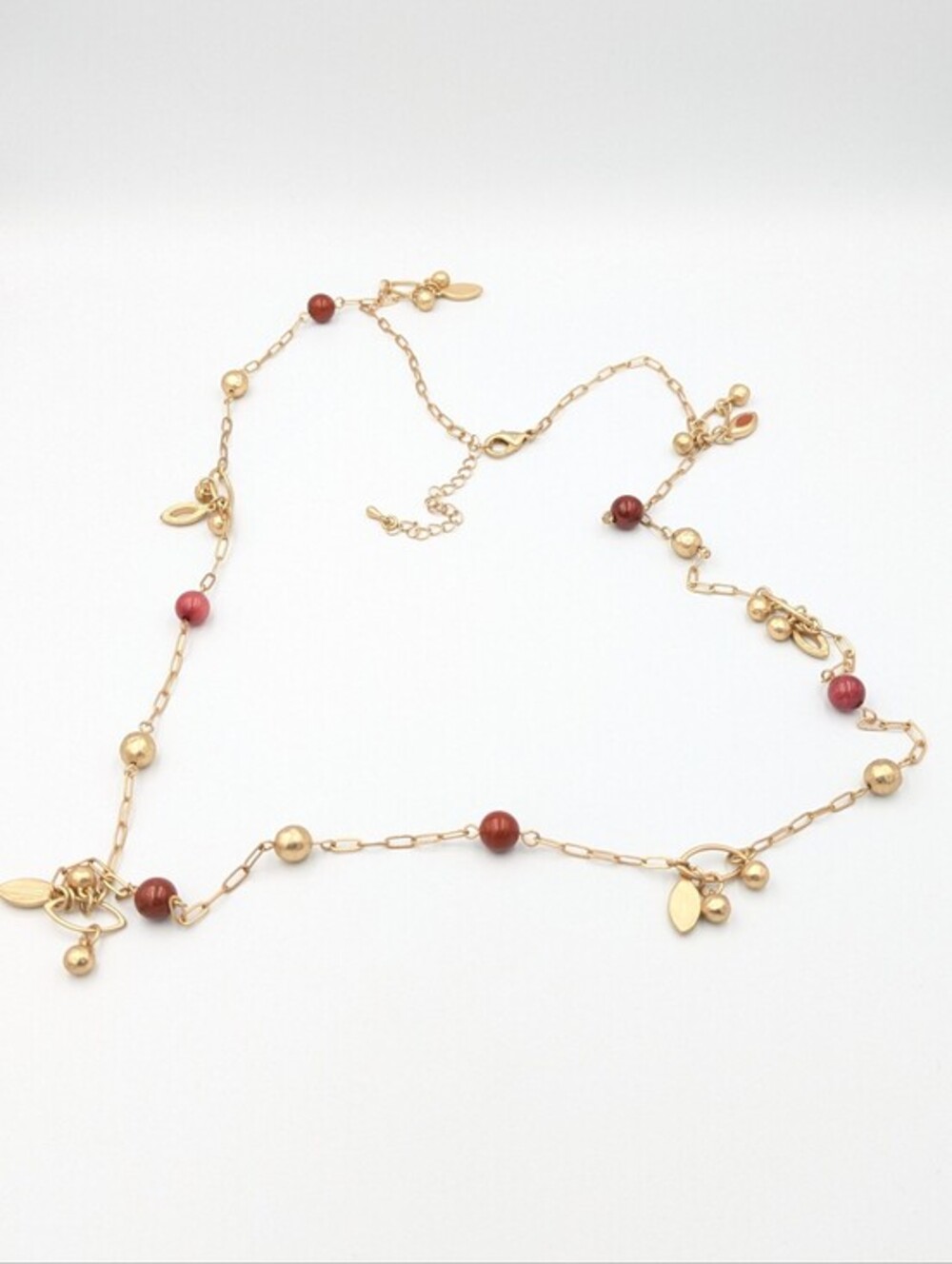 Long matte gold tone chain necklace